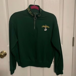 Dark Green Looney Tunes Zip Up Turtle Neck Sweater